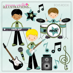 Boys Rock Cute Digital Clipart for Card Design Scrapbooking