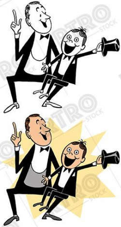 A ventriloquist puts on a show with his dummy vintage retro clip art ...