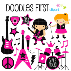 RockStar Girl Band Digital Clip Art for Scrapbooking Card