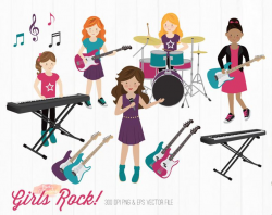 BUY 2 GET 1 FREE 33 music clipart - rock star clip art - rock and roll clip  art - girl rock band clipart - girl band -Commercial Use ok