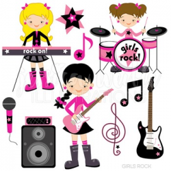 Girls Rock Cute Digital Clipart, Rock Band Clip Art