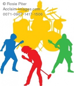 Clip Art Illustration Of The Colored Silhouette Of A Band