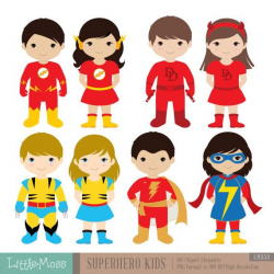 36 Kids Superhero Costumes Clipart, Superheroes Kids Clipart ...