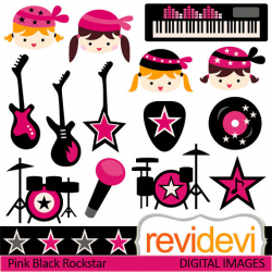 Clip art music band / Pink Black Rockstar girls clipart