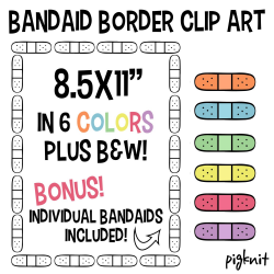 Bandaid border printable digital paper clipart png set for