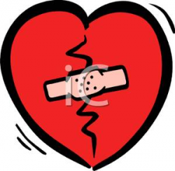 A Cartoon of a Bright Red Broken Heart Held Together with a Bandaid ...