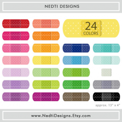 24 Band Aid Clipart Set 1 Colorful Bandage Color Clip Art