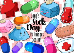Kawaii Sick Day Clipart - Medical Download - Instant Download ...