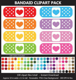 Giant Band Aid Clipart Pack - 100 Fun Colors, Bandage, Doc McStuffin Party,  First Aid Kit, Printable, Scrapbook, Planner Sticker, CUOK