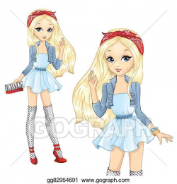Vector Art - Fashion blonde girl with red bandana. Clipart Drawing ...