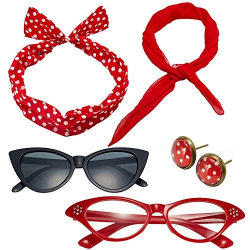 50's Costume Accessories Set Chiffon Scarf Cat Eye Glasses Bandana ...