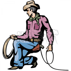 Royalty-Free A Kneeling Cowboy Holding a Rope 374203 vector clip art ...