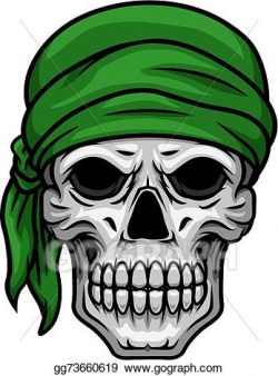 Vector Clipart - Cartoon skull in green bandana . Vector ...