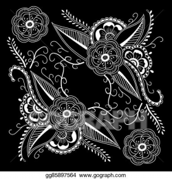 Vector Illustration - Black and white abstract bandana print with ...