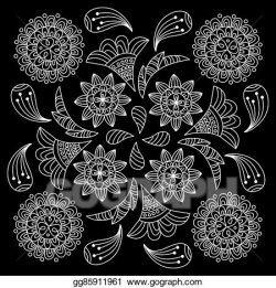 Vector Illustration - Black and white abstract bandana print with ...