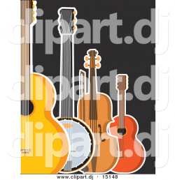 Clipart of a Guitar Banjo Violin and Ukulele on Black by Maria Bell ...