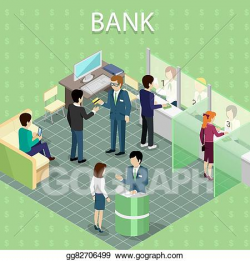 EPS Vector - Isometric interior of the bank with people. Stock ...