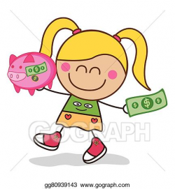 Vector Stock - Girl saving money piggy bank. Clipart Illustration ...