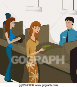 Clipart - Two women at bank tellers. Stock Illustration gg62246866 ...