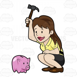 Joyful Young Woman Breaking A Piggy Bank | Piggy banks