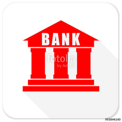 bank red flat icon with long shadow on white background