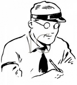 A Retro Cartoon of a Male Bank Teller - Royalty Free Clipart Picture