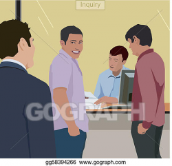 Drawing - People standing at inquiry counter in bank. Clipart ...