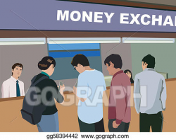 Clip Art - Rear view of people at money exchange counter. Stock ...