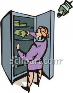 A Security Camera on a Businesswoman Taking Money From a Safe ...