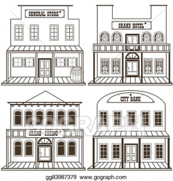 Vector Art - Old west buildings outlined 2. EPS clipart gg83987379 ...