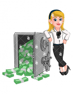 Businesswoman Safe Vault Full Of Cash Vector Cartoon Clipart | Safe ...
