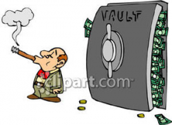 A Small Banker Standing In Front of an Overflowing Bank Vault ...