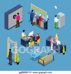 Vector Art - Bank services concept. bank interior with clients and ...
