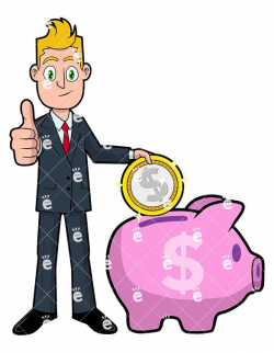 A Businessman Saving A Huge Coin In A Piggy Bank: #banker #bigshot ...