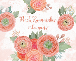 Peach Flowers clipart, wedding clipart, boho, flower posy ...