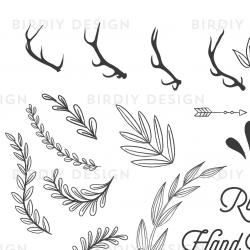 Rustic Woodland Clipart Bundle - Antlers, Banners, Flourishes ...