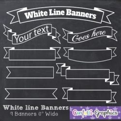 Chalkboard Banners Clip Art White Line Banners Ribbons Labels ...