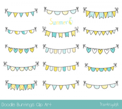 Hand drawn doodle summer bunting clipart, Birthday party pennant ...