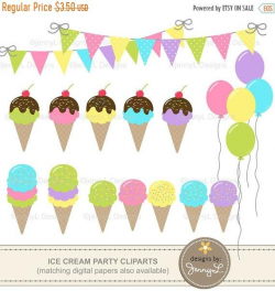 50% OFF Ice Cream Party Clipart, Birthday, Balloons, Bunting, Banner ...