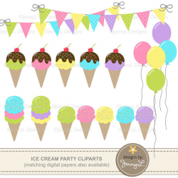 Ice Cream Party Clipart, Birthday, Balloons, Bunting, Banner ...