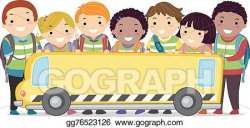 Vector Illustration - Stickman kids school bus banner. EPS Clipart ...