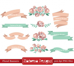 Floral Banner Clipart / Digital Scrapbooking Shabby chic