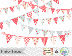 Digital Bunting Banner Clip Art, Shabby Chic Bunting Banner Clipart ...
