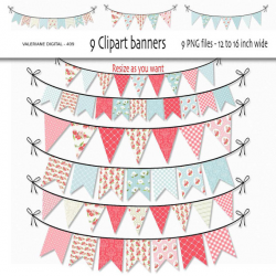 Shabby Chic Digital bunting clipart, clip art, floral clipart for ...