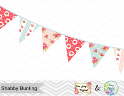 Digital Bunting Banner Clip Art, Shabby Chic Bunting Banner Clipart ...