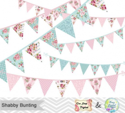 Digital Shabby Chic Bunting Clipart, Shabby Chic Tea Party Bunting ...