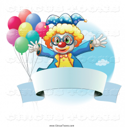 Circus Clipart of a Clown with Party Balloons over a Banner and Sky ...