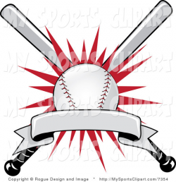 Sports Clip Art of a Baseball Bat and Ball with Red Burst and Banner ...