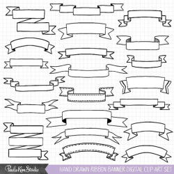 Hand Drawn Clipart, Ribbon Banner Clip Art, Commercial Use Vector ...