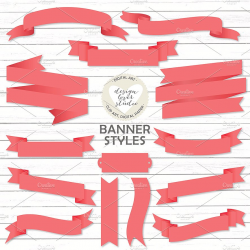 Vector coral red banners/bibbons ~ Illustrations ~ Creative Market
